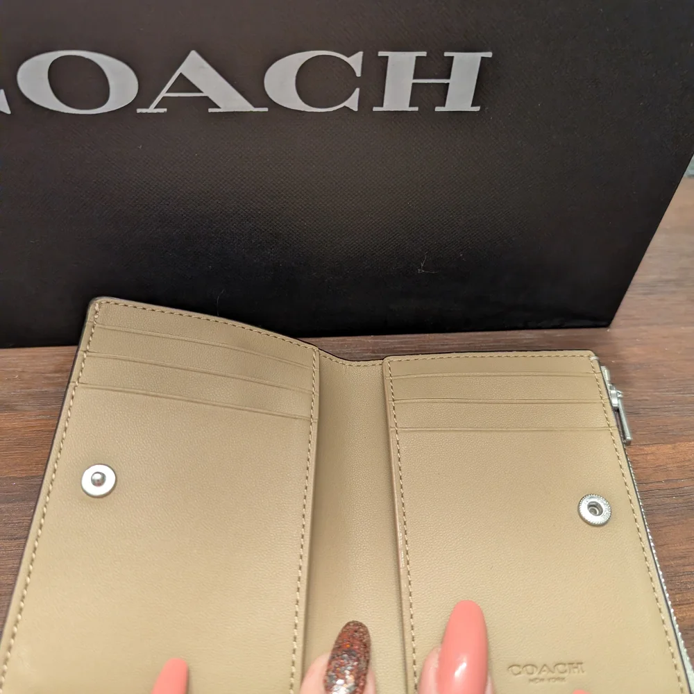 Coach Small Pebbled Leather Wallet in Light Beige - Picture 2 of 3